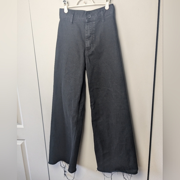 ZARA The Marine Straight Pants Black High Rise Flare Size 2 - Picture 2 of 12